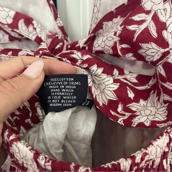 Madison Mathews Red Floral Hand block print maxi dresss back tie - Picture 5 of 6